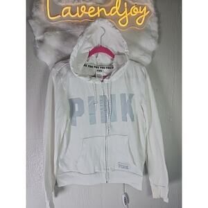 Victoria’s Secret PINK Y2K Hoodie Sweatshirt Womens Large Full Zip White